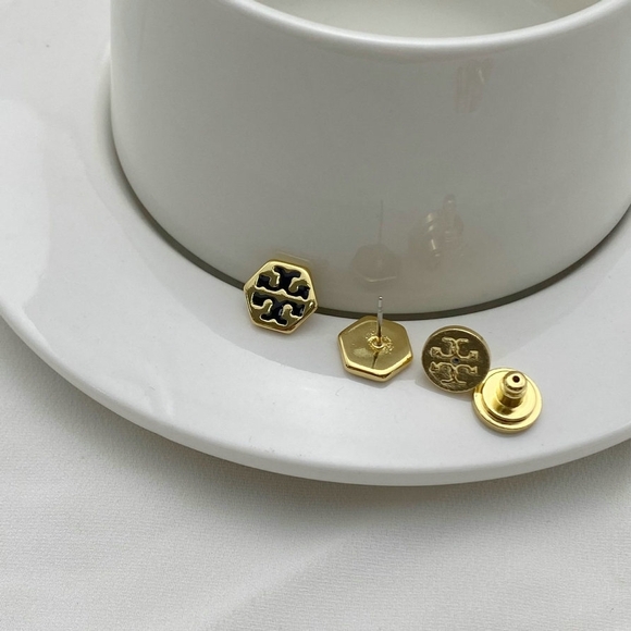 Tory Burch Hexagon Gold and Black Earrings - Picture 3 of 3
